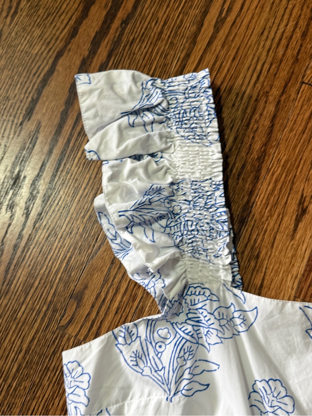 Oliphant White and Blue Floral Mediterranean Ruffle Strap Dress - Picture 2 of 9